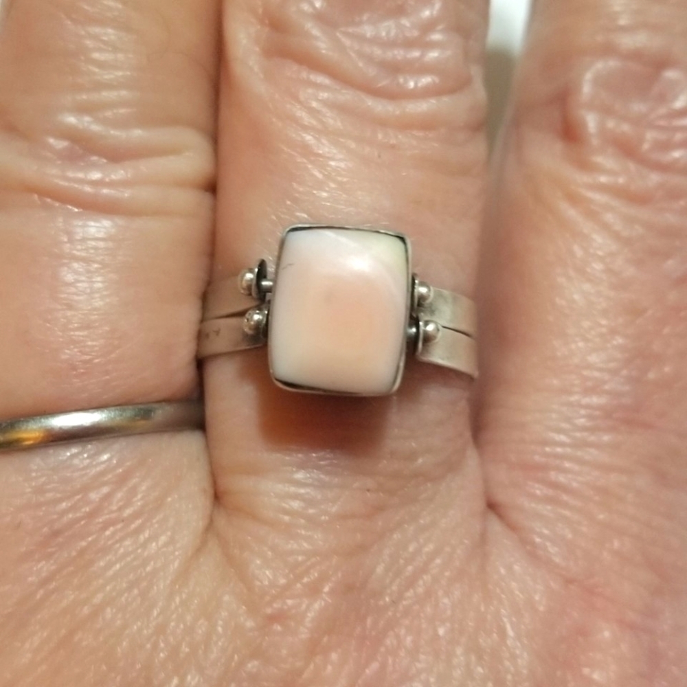 VTG FLIP RING Angel Skin Coral Onyx Sterling